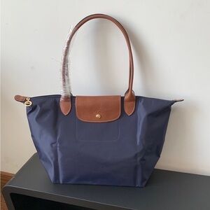 Longchamp Navy and Brown Le Pliage Tote Bag